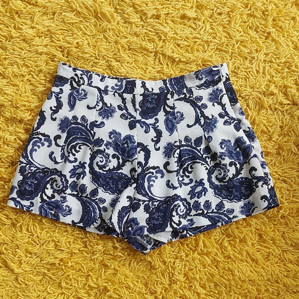 Forever 21 Navy and White Paisley Patterned High Waist Shorts